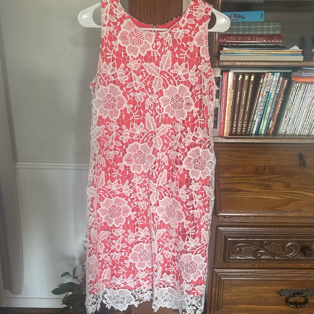 Sleeveless Pink Lace Overlay Dress